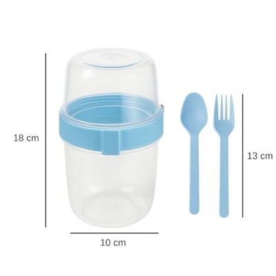 Açık Mavi Saklama Kabı – 2 Katlı Taşınabilir Yemek Kabı, Kaşık ve Çatal Dahil 18x10 cm