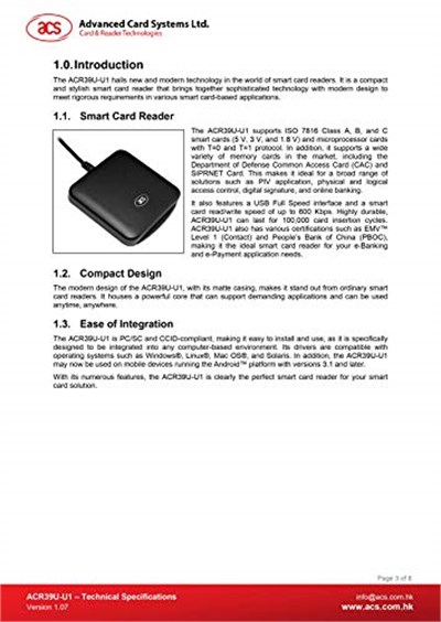 ACS ACR39U-U1 RFID çip smart kart okuyucu