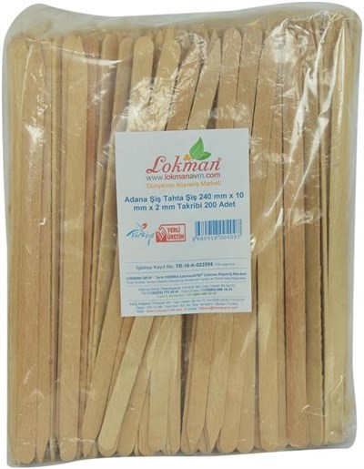 Adana Şiş Tahta Şiş 240 mm x 10 mm x 2 mm Takribi 200 Adet 1 Paket