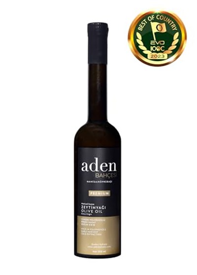 Aden Bahçesi Premium Trilye Erken Hasat Soğuk Sıkım Natürel Sızma Zeytinyağı 500 ml Cam Şişe - 2023 Türkiyenin En İyisi Ödüllü - 393 Yüksek Polifenol - 0.15 Asit - Sofralık -%100 Doğal-Vegana Uygun