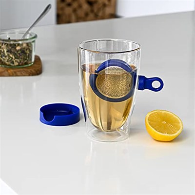 AdHoc TE32 mıknatıslı çay filtresi, damlama standlı, MagTea, mavi, plastik/paslanmaz çelik