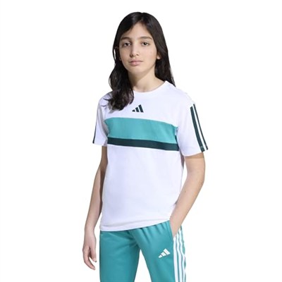 adidas 3 Stripes Tiberio Çocuk Tişört, 7-8 Yaş, 01-JX0192-4, Beyaz, Unisex Çocuk