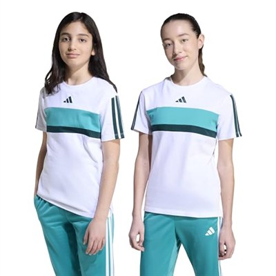 adidas 3 Stripes Tiberio Çocuk Tişört, 7-8 Yaş, 01-JX0192-4, Beyaz, Unisex Çocuk
