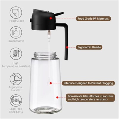 AEE® 2 Adet Çift Fonksiyonlu Akıtmaz Cam Yağdanlık Sprey Akıtma Ayçiçek Yağı Zeytin Yağı Şişesi Yağlık 450ml