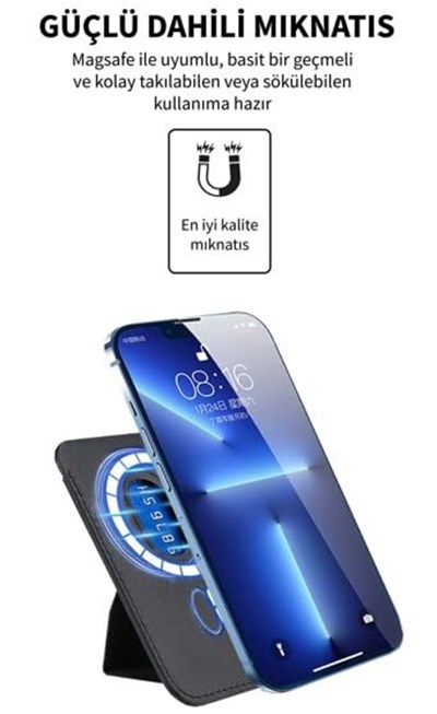 AEE® Magsafe Cüzdan Kartlık Deri Güçlendirilmiş Mıktanıs Standlı Özel Tasarım,İphone 17/16/15/14/13/12 ile Uyumlu