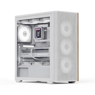 Aerocool D501A ARGB Fanlı Beyaz ATX Bilgisayar Kasası - Seçenekler: Ahşap Vurgulu Örgü Ön, File Ön