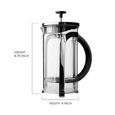 aerolatte French Press mikro filtreli, paslanmaz çelik, borosilikat cam kahve demliği, 1000 ml