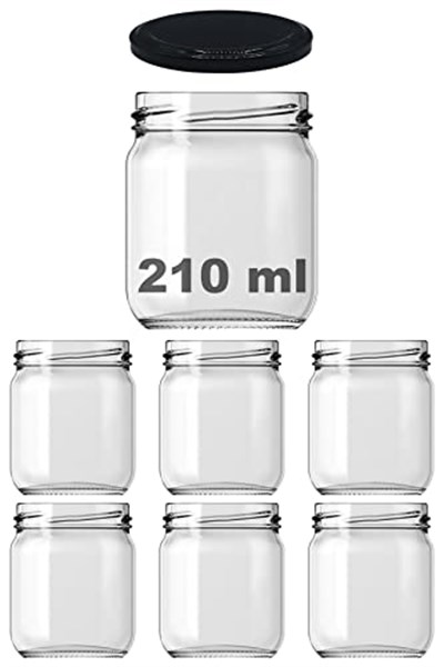 Afracam 10-1000 ml Farklı Boyutlarda Kavanoz (10-1000 Arası) cc Konserve Metal Kapaklı Cam Kavanoz 6 Adet (Şeffaf, 210 cc) - Seçenekler: 29 cc, 40 cc, 67cc, 105 cc (Kısa), 105 cc (Uzun), 190cc...
