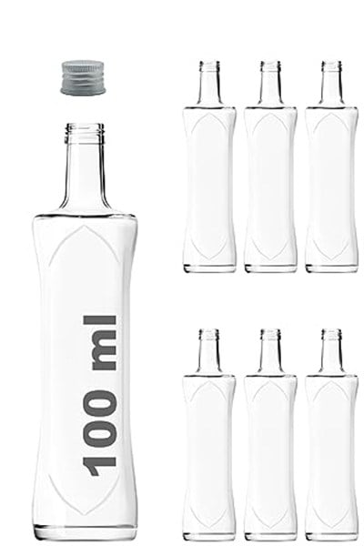 Afracam 100 ml Şeffaf Piramit Sosluk 100 cc Kapaklı Kavisli Cam Şişe 6 Adet (Gümüş (Metal))