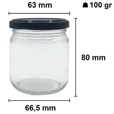 Afracam 210 ml Siyah Metal Kapaklı Şeffaf Cam Kavanoz 9 Adet