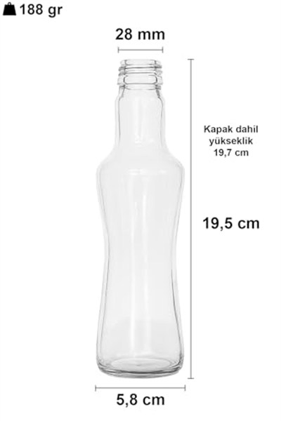 Afracam 250 ml Şeffaf İnce Belli Kapaklı Cam Şişe 250 cc Meşrubat Şişesi 6 Adet (Beyaz Kapak)