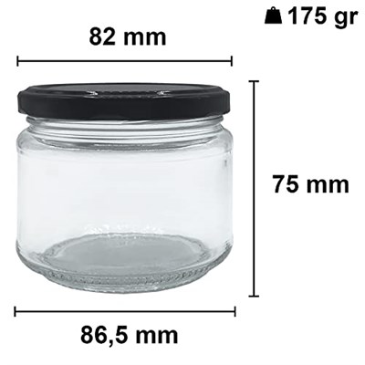 Afracam 300 ml Metal Siyah Kapaklı Şeffaf Cam Kavanoz 10 Adet