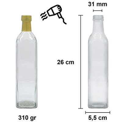 Afracam 500 ml Şeffaf Maraska Kilitli Kapaklı ve Kapüşonlu Boş Cam Şişe 30 Adet