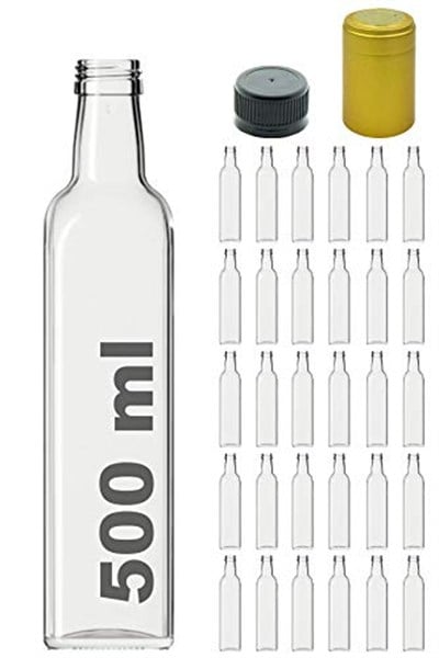 Afracam 500 ml Şeffaf Maraska Kilitli Kapaklı ve Kapüşonlu Boş Cam Şişe 30 Adet