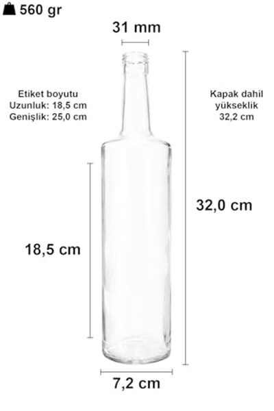 Afracam Dorika Şeffaf Yuvarlak Model 1000 ml Sızdırmaz Kapaklı ve Kapüşonlu Cam Şişe 6 Adet