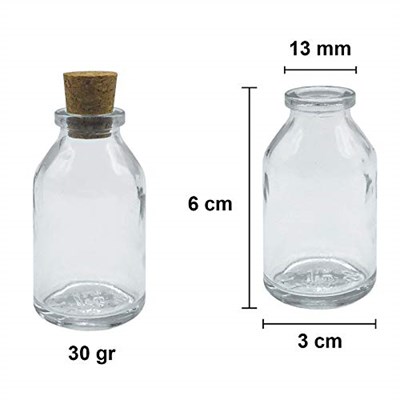 Afracam Şeffaf 25 ml / 25 cc Mantar Tıpalı Boş Cam Şişe 12 Adet