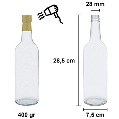 Afracam Standart Şeffaf 750 ml Sızdırmaz Kapaklı ve Kapüşonlu Boş Cam Şişe 20 Adet