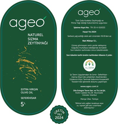ageo – FİLTRESİZ natürel sızma zeytinyağı, 5 lt. Teneke Kutu, 2024 Üretim