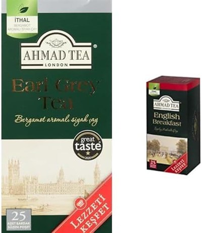 AHMAD TEA EARL GREY BARDAK POŞET ÇAY 25Lİ ve Ahmad Tea English Breakfast Bardak Poşet Çay (25li)