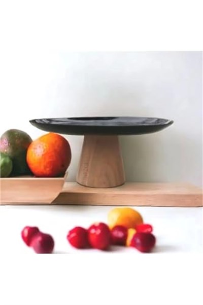 Ahşap Konik Ayaklı Siyah 25 Cm Sunumluk