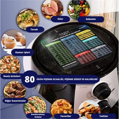 Air Fryer Yiyecek Pişirme Süreleri ve Kaloriler Magneti, Air Fryer Aksesuar