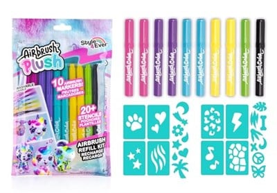 Airbrush Plush - Refill Kit 10 pens (256) | Yıkanabilir renkli kalemleyiciler Airbrush ve yapışkan şablonlarla uyumludur