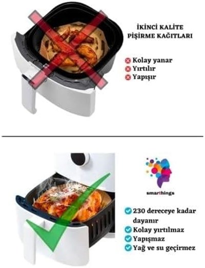 Airfryer Pişirme Kağıdı Büyük Boy XXL Modeller Uyumlu Kalın Yanmaz Yüzey
