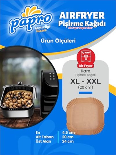 Airfryer Pişirme Kağıdı, Fritöz Yağlı Kağıdı, Yanmaz Kağıt XXL Uyumlu 50 Adet (Kare) (1, Kare Büyük Boy 20x20) - Seçenekler: Kare Orta-Küçük boy 16x16, Kare Büyük Boy 20x20...
