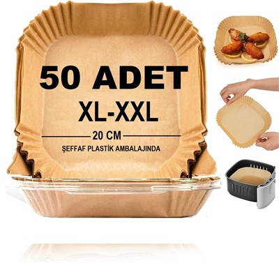 Airfryer Pişirme Kağıdı,Xl-Xxl Büyük Boy, Kare, 50 Adet Hava Fritöz Parşömen Fırın Kağıdı Tek Kullanımlık Kağıt Fırın Fritöz Pişirme Kızartma Tavası Için Uygun 20CM