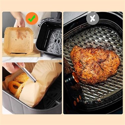 Airfryer Pişirme Kağıdı,Xl-Xxl Büyük Boy, Kare, 100 Adet Hava Fritöz Parşömen Fırın Kağıdı Tek Kullanımlık Kağıt Fırın Fritöz Pişirme Kızartma Tavası Için Uygun 20CM