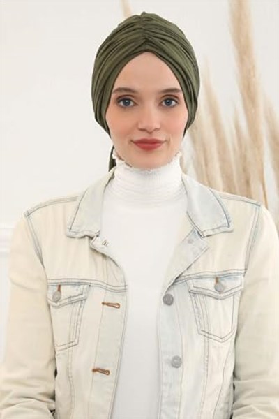 Aishas Design Büzgülü Penye Bone,B-1 Haki