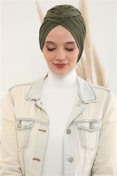 Aishas Design Büzgülü Penye Bone,B-1 Haki