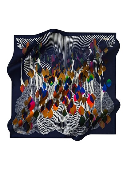 Aker Desenli Eşarp, 90x90, 5003146333, Lacivert, kadın