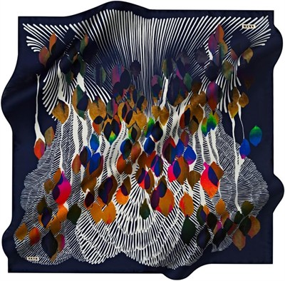 Aker Desenli Eşarp, 90x90, 5003146333, Lacivert, kadın