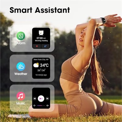 Akıllı saat 44 mm, AMOLED her zaman açık ekran fitness saati, nabız/uyku monitörü, adım kalori sayacı, IP68 su geçirmez aktivite izleyici, Android iOS ile uyumlu, siyah