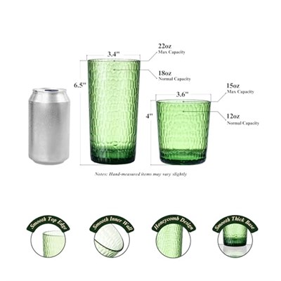 Akrilik İçme Bardakları, BPA İçermeyen Bardaklar, 8li Set, 22oz Renkli Petek Şık Highball Bardakları
