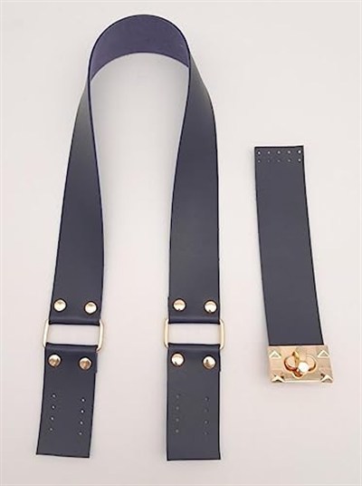 Aksesuar 70x4 cm Suni Deri Saplı Kapaklı Lacivert Seti Light Gold Metalli