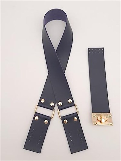 Aksesuar 70x4 cm Suni Deri Saplı Kapaklı Lacivert Seti Light Gold Metalli