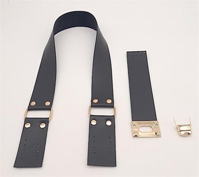 Aksesuar 70x4 cm Suni Deri Saplı Kapaklı Siyah Seti Light Gold Metalli