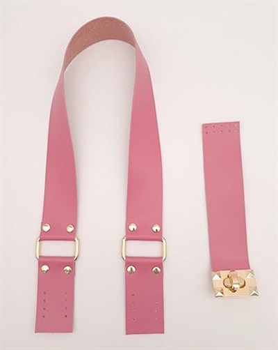 Aksesuar 70x4 cm Suni Deri Saplı Kapaklı Fuşya Seti Light Gold Metalli
