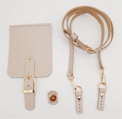 Aksesuar Bej Gerçek Deri 130x1.5 cm Ayarlı Saplı Seti Light Gold Metalli