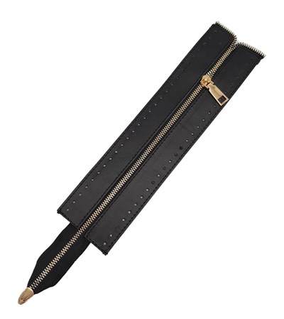 Aksesuar Gerçek Derili 28 Cm Siyah Renk Fermuar Light Gold Metalli
