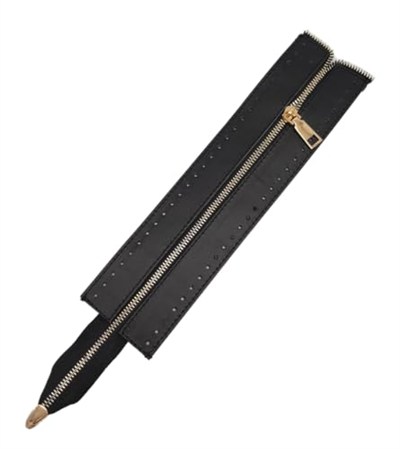Aksesuar Gerçek Derili 28 Cm Siyah Renk Fermuar Light Gold Metalli
