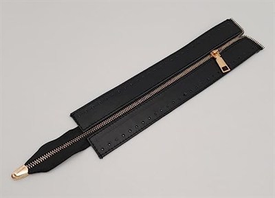 Aksesuar Gerçek Derili 28 Cm Siyah Renk Fermuar Light Gold Metalli