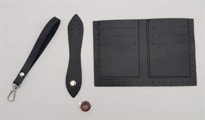 Aksesuar Kartlıklı Cüzdan İçi Deri Seti Siyah Renk Gümüş Metalli