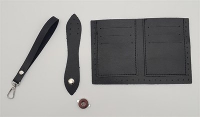 Aksesuar Kartlıklı Cüzdan İçi Deri Seti Siyah Renk Gümüş Metalli