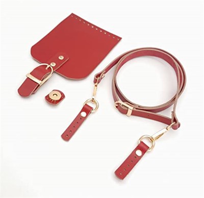 Aksesuar Kırmızı Gerçek Deri 130x1.5 cm Ayarlı Saplı Seti Light Gold Metalli