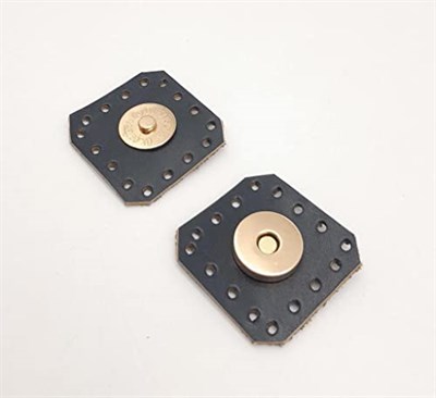 Aksesuar Lacivert Gerçek Derili Kare Mıknatıslı Çıtçıt Light Gold Metalli