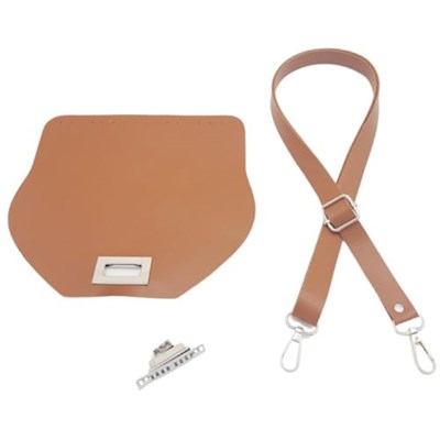 Aksesuar Suni Deri 21x19 cm Kapaklı ve Ayarlı Saplı Seti Taba Renk Gümüş Metalli