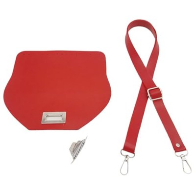 Aksesuar Suni Deri 21x19 cm Kapaklı ve Ayarlı Saplı Seti Kırmızı Renk Gümüş Metalli